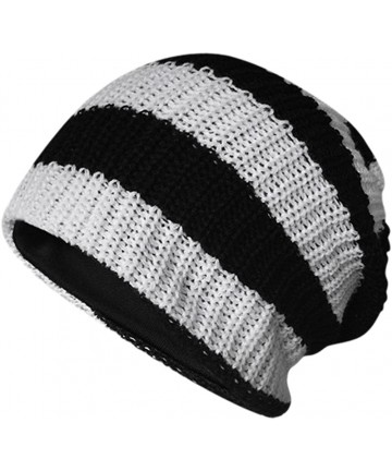 Skullies & Beanies Mens Striped Slouch Large Beanie Warm Skull Cap Hat Oversize - White - C212O6RB8X0 $15.04