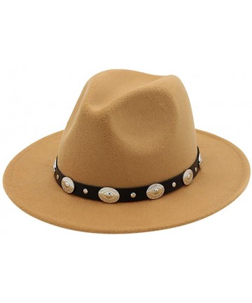 Fedoras Mens Western Cowboy Hat Faux Felt Wide Brim Fedora Hat - A Yellow - CR193W7EGXE $14.48