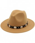 Fedoras Mens Western Cowboy Hat Faux Felt Wide Brim Fedora Hat - A Yellow - CR193W7EGXE $14.48