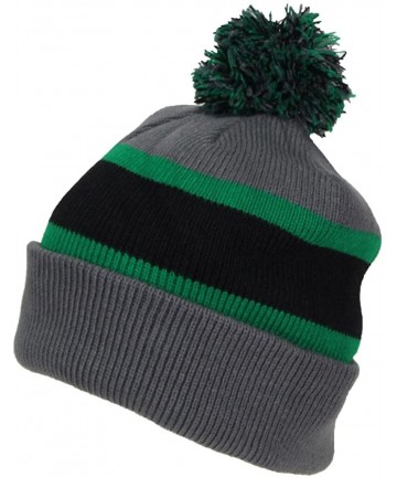 Skullies & Beanies Quality Cuffed Cap with Large Pom Pom (One Size)(Fits Large Heads) - Gray/Black/Green - CV188CLI7OD $25.58