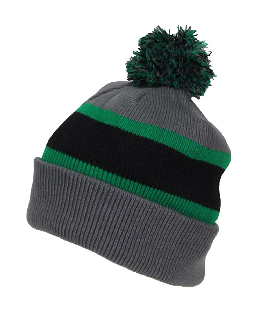 Skullies & Beanies Quality Cuffed Cap with Large Pom Pom (One Size)(Fits Large Heads) - Gray/Black/Green - CV188CLI7OD $16.38