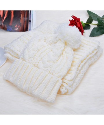 Skullies & Beanies Fashion Women's Warm Crochet Knitted Beanie Hat and Scarf Set with Fur Poms - 3 Off White - CH18M3EKDTT $2...