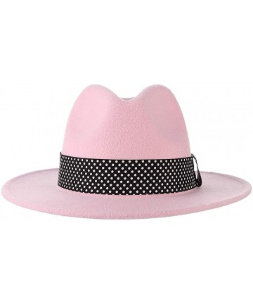 Fedoras Women Vintage Felt Fedora Hat Big Bow Wide Brim Panama Hat Church Derby Hat Pink - Pink 1 - CF18OM8ZSG5 $15.51