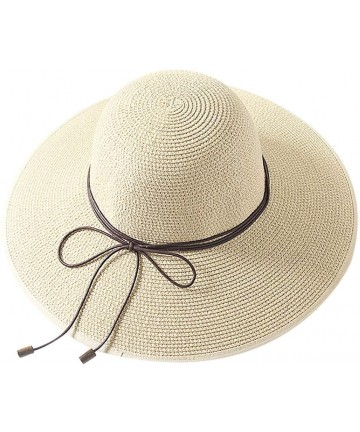 Sun Hats Women Wide Brim Straw Hat Bow Hat Sun Floppy Wide Brim Hats Beach Cap UPF 50+ (Beige) - Beige - C118U0G0U6W $33.40