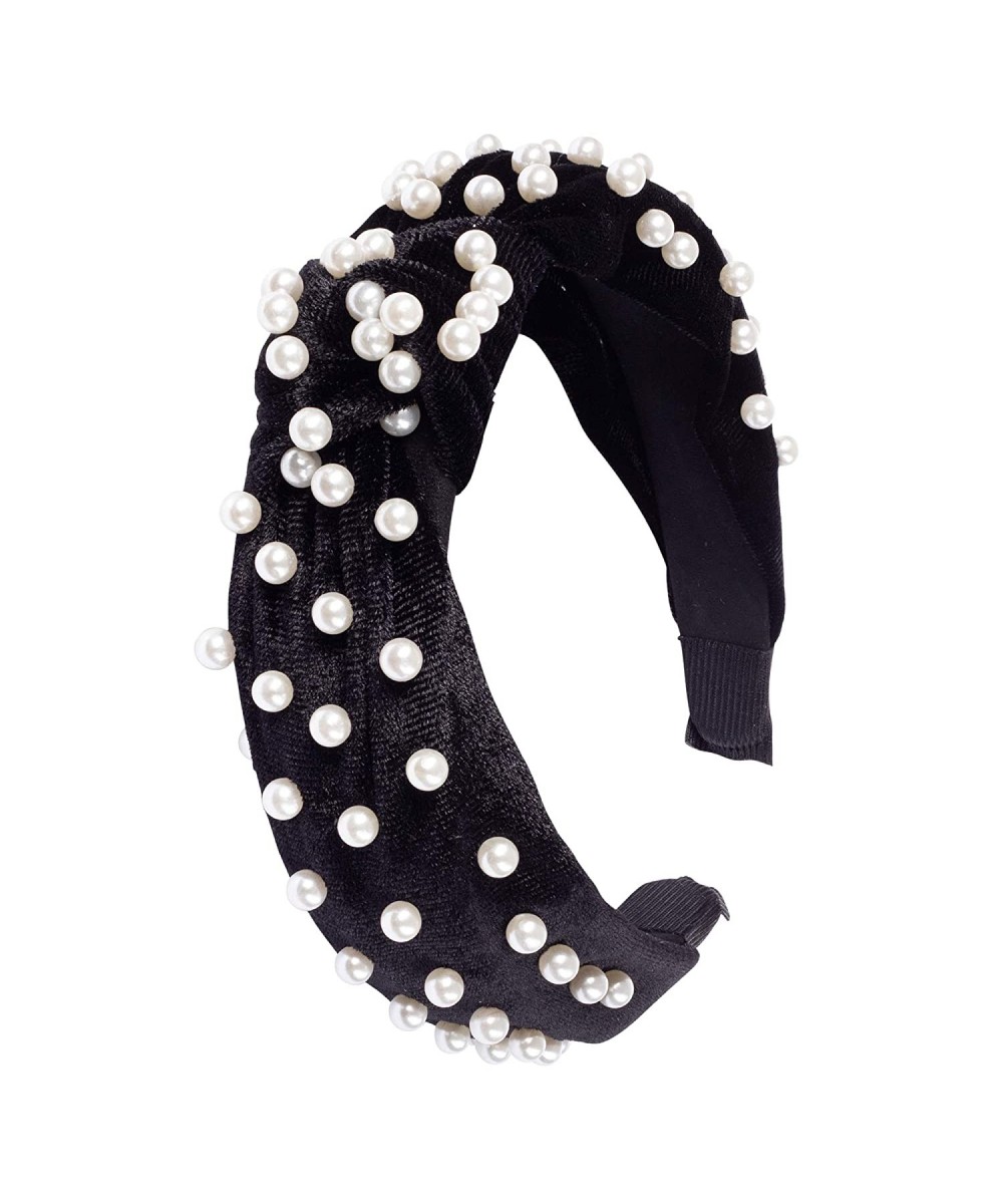 Headbands Velvet Top-knot Pearl Embellished Headband (Black) - Velvet Black - C018SDKXXNC $14.44