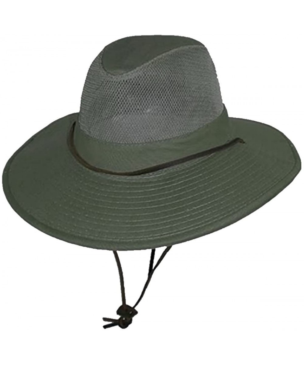 Cowboy Hats Men's 1 Piece Brushed Twill Mesh Safari Hat With Genuine Leather Trim-Medium-Leoden - CG11P8THVON $53.29