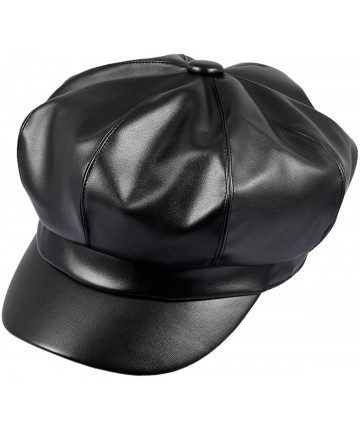 Newsboy Caps Newsboy Hat-Plain Cabbie Visor Beret Gatsby Ivy Caps for Women - I-black(pu Leather Style 2) - CO18KK0KMGM $29.13