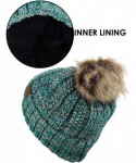 Skullies & Beanies Thick Cable Knit Faux Fuzzy Fur Pom Fleece Lined Skull Cap Cuff Beanie - 3 Tone Teal - C718LUG6OZI $20.61