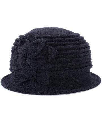 Berets Womens 1920s Look 100% Wool Beret Beanie Cloche Bucket Winter Hat A543 - Black - C61936SIGY9 $15.44
