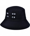 Bucket Hats Unisex Fashion Unique Word Embroidered Bucket Hat Summer Fisherman Cap for Men Women Teens - Good Luck Black - CS...