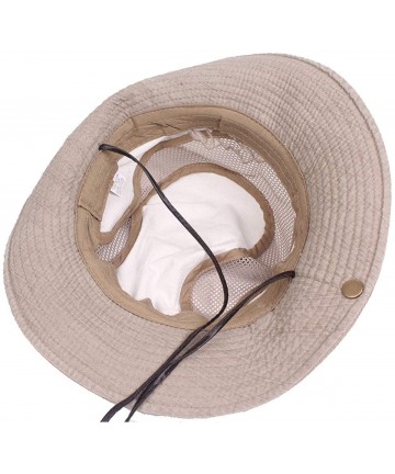 Sun Hats Men Summer Cotton Cowboy Sun Hat Wide Brim Bucket Fishing Hats - Khaki - CH1832YW5AH $20.73