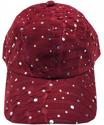 Baseball Caps Rhinestone Glitter Sequin Baseball Cap Hat Adjustable - Burgundy - CK17X0N03R5 $20.19