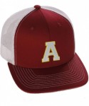 Baseball Caps Structured Trucker Mesh Hat Custom Colors Letter A Initial Baseball Mid Profile - Burgundy White Gold White - C...