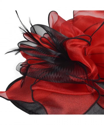 Sun Hats Women's Organza Dress Kentucky Derby Day Church Wedding Tea Party Hat - Red/Black - CX17YHADARY $27.03