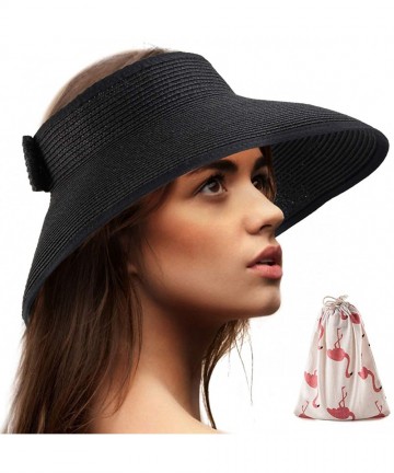 Sun Hats Foldable Sun Visors for Women - Beach Hat Wide Brim Sun Hat Roll-Up Straw Hat - C518T4SZRA8 $19.06