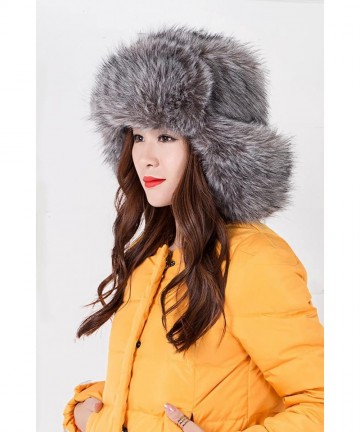 Bomber Hats Faux Fur Snow Trapper Hat with Ear Flap for Skiing Head Circumference 22"-22.8" - Silver Fox - CY124FVK58D $32.40