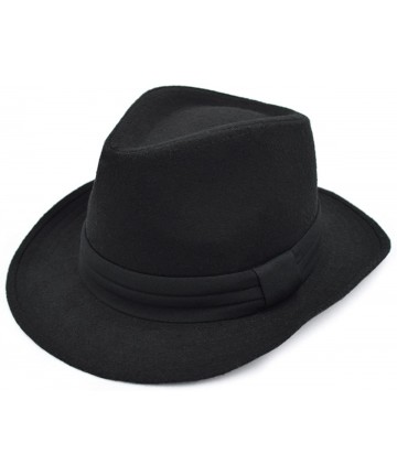 Fedoras Unisex Classic Solid Color Wide Brim Felt Fedora Hat w/Black Band - Diff Colors - Black - C6186I2Z623 $15.96