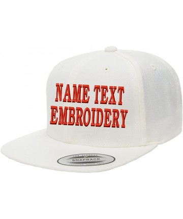 Baseball Caps Yupoong Snapback Hat Custom Flat Embroidery Cap Personalized Name Text Flat Bill Wool - White - CY180KI3HC9 $26.21