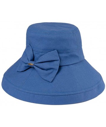 Sun Hats Women's Cotton Summer Packable Bow Accent Foldable Brim Beach Sun Hat - Denim - CQ17XSUDS84 $40.64