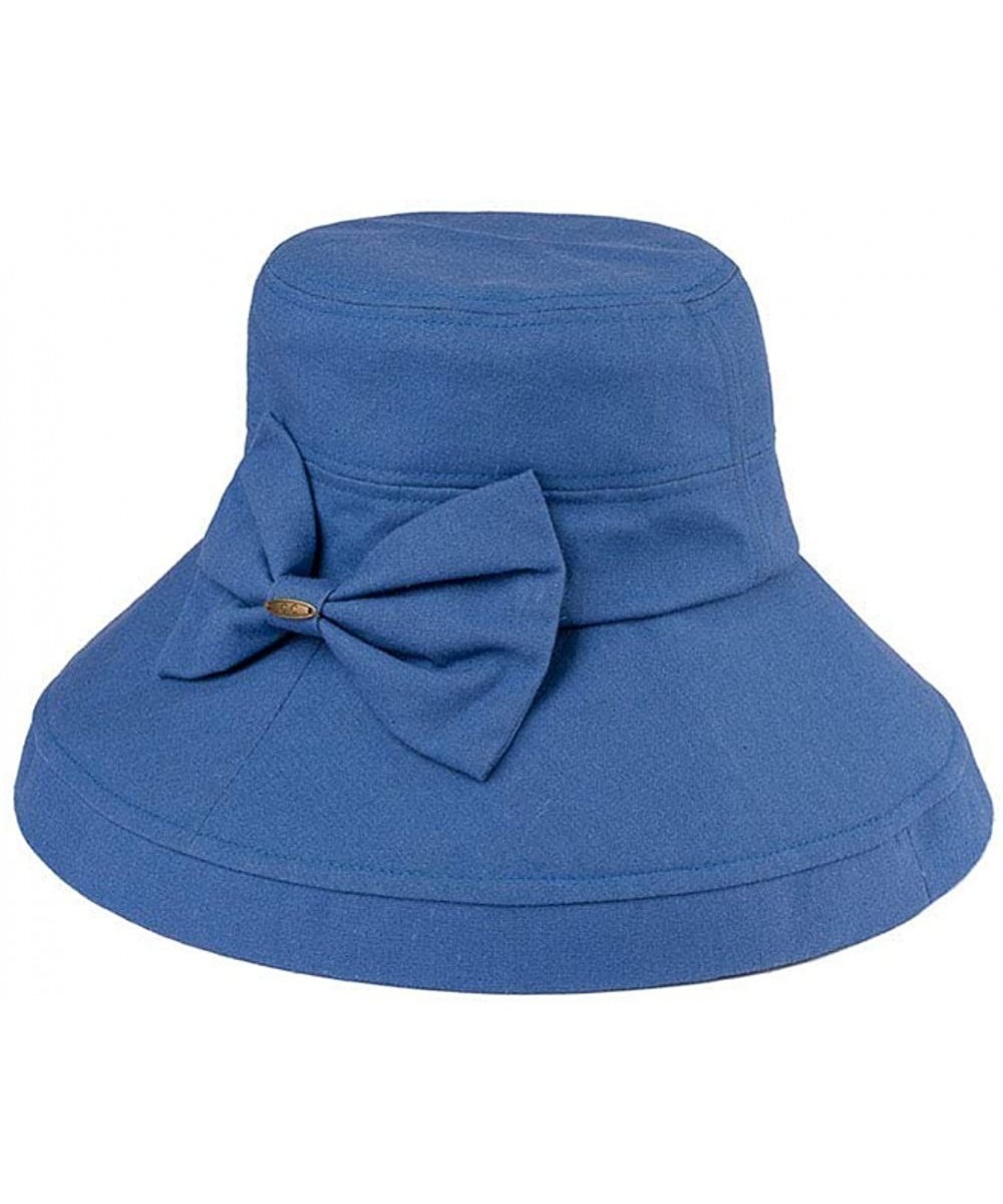 Sun Hats Women's Cotton Summer Packable Bow Accent Foldable Brim Beach Sun Hat - Denim - CQ17XSUDS84 $25.05