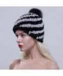 Skullies & Beanies Women Winter Hat Knit Mink Fur Beanie Cap with Fox Pom Pom Multicolor - Black & Voilet - CR12N0F2ER3 $48.54