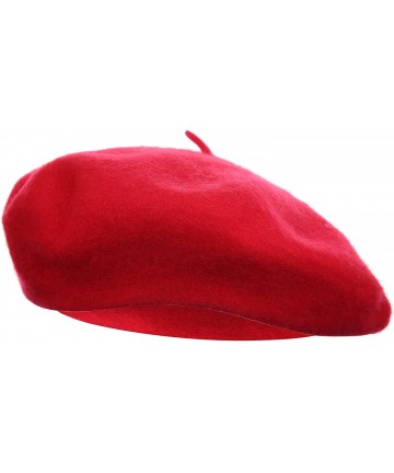 Berets French Style Classic Solid Color Wool Berets Beanies Cap Hats - Red - C41945LIHQI $22.01