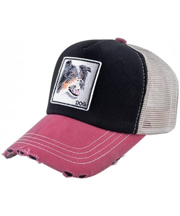 Baseball Caps Unisex Animal Mesh Trucker Hat Snapback Square Patch Baseball Caps - Black Red Dog - CT18GLNN0LU $18.18