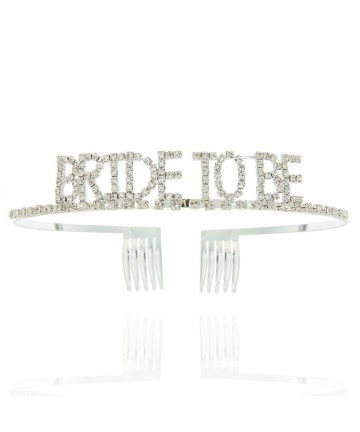 Headbands Bride to Be Tiara for Bridal Shower with Clear Austrian Crystals in a Silver Word Finish - CA18GOY4YTN $18.05
