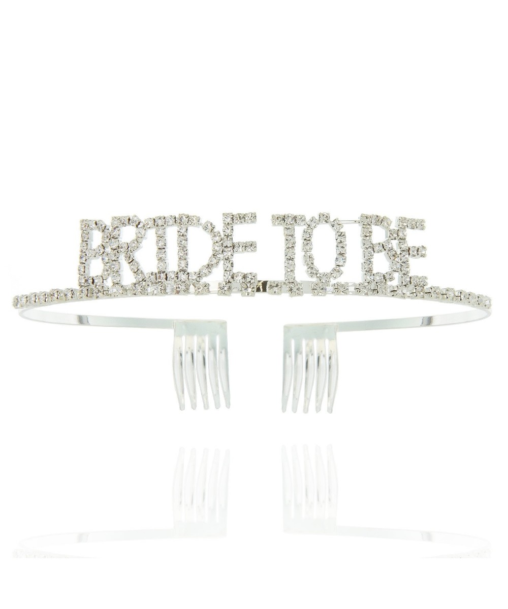 Headbands Bride to Be Tiara for Bridal Shower with Clear Austrian Crystals in a Silver Word Finish - CA18GOY4YTN $13.72