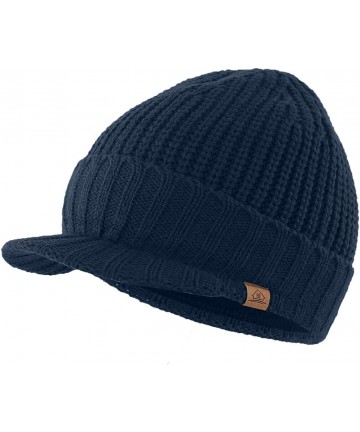 Skullies & Beanies Men's Outdoor Newsboy Hat Winter Warm Thick Knit Beanie Cap with Visor - Navy Blue - CD126Z64ZH3 $25.36