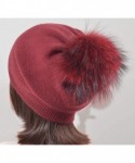 Skullies & Beanies Colors Slouchy Cashmere Raccoon Stocking - Red Pom - CQ18ZZI8XOG $39.70