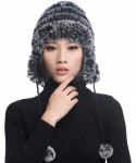 Bomber Hats Women's Rex Rabbit Fur Hats Winter Ear Cap Flexible Multicolor - Gray - CJ11FG5AP8R $28.69
