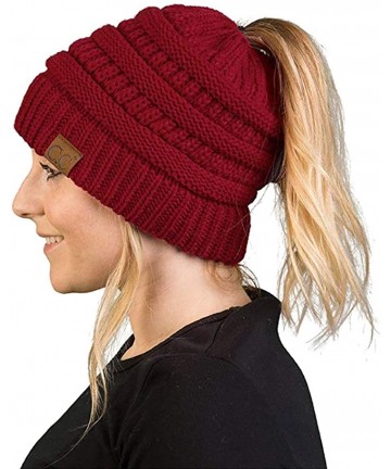 Skullies & Beanies Messy Womens Winter Knit Hat Beanie Tail - Burgundy - C318NXITS9R $20.71
