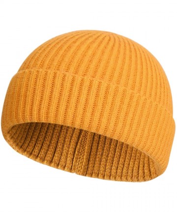 Skullies & Beanies Swag Wool Knit Cuff Short Fisherman Beanie for Men Women- Winter Warm Hats - 1shorter Style Yellow - C918Y...