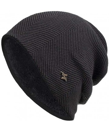 Skullies & Beanies Unisex Winter Oversized Slouch Skull Cap Beanie Large Skullcap Knit Hat with Thick Fleece Lined - Black - ...