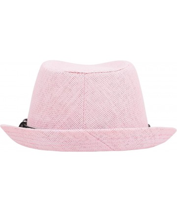 Fedoras Men/Womens Outdoor Casual Structured Straw Fedora Hat w/PU Leather Strap - Lt Pink Hat Black Belt - C11804N4DYW $18.51