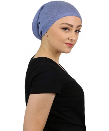Berets Womens Hat Slouchy Beanie Chemo Headwear Ladies Knit Snood Cancer Cap Head Coverings Covi - Chambray - C818Z8QCSTY $25.11
