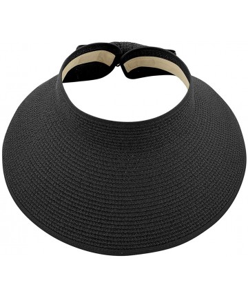 Sun Hats Sun Visors for Womens Summer Straw Visor Hat Wide Brim Beach Sun Hat Bowknot Straw Hats - C Black - C0198S0HLL2 $21.02
