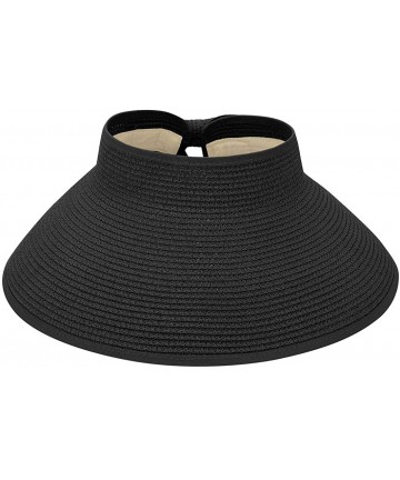 Sun Hats Sun Visors for Womens Summer Straw Visor Hat Wide Brim Beach Sun Hat Bowknot Straw Hats - C Black - C0198S0HLL2 $14.69