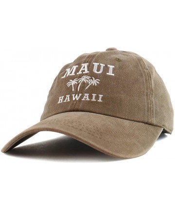Baseball Caps Maui Hawaii with Palm Tree Embroidered Unstructured Baseball Cap - Dark Beige - CN18ZG5EILX $20.10