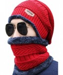 Cold Weather Headbands Women's and Men's Winter Velvet Thick Knitted Cap With Bib Outdoor Warm Two-piece Suit - Men's Red - C...