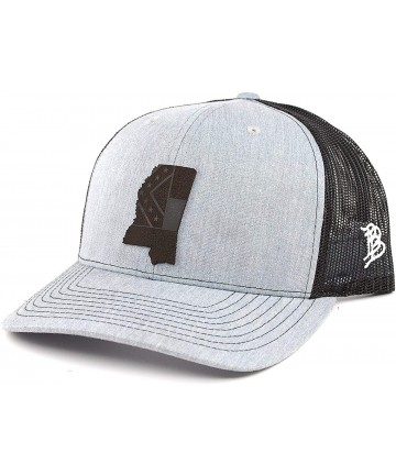 Baseball Caps Mississippi 'The 20' Leather Patch Hat Curved Trucker - Heather Grey/Black - C418IGOG03O $32.56