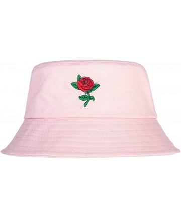 Bucket Hats Unisex Fashion Embroidered Bucket Hat Summer Fisherman Cap for Men Women - Rose Pink - CV18KKM4RT2 $22.71