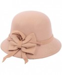 Fedoras Women's Retro Ribbon Flower Bow Solid Color Fedora Bowler Hat Caps - Beige - CE19333U3N0 $10.91