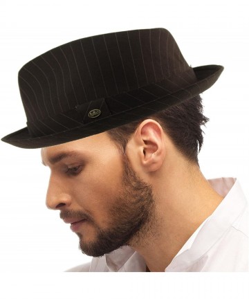 Fedoras Men's Fancy Striped Suit Fabric Derby Fedora Stingy Curled Brim Hat - Black - CR187WMTGM2 $18.13