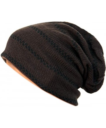 Skullies & Beanies Unisex Beanie Hat Slouchy Knit Cap Skullcap Stripe Baggy Style 1012 - Coffeeblack - CH128MZ245P $17.75