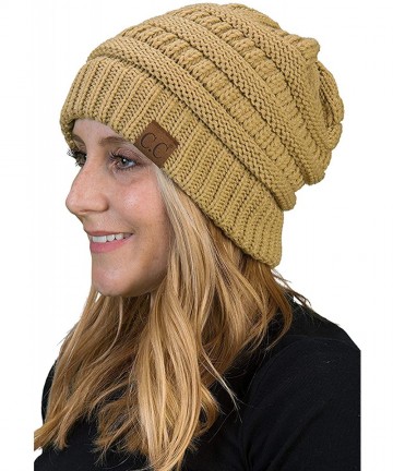 Skullies & Beanies Solid Ribbed Beanie Slouchy Soft Stretch Cable Knit Warm Skull Cap - Camel - C5183698L8L $15.53
