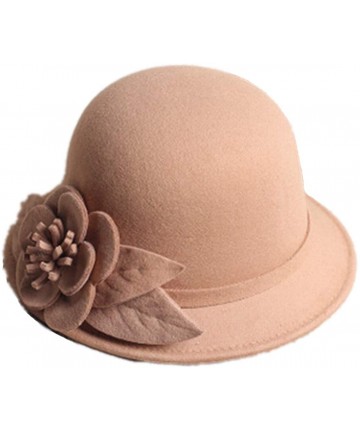 Bucket Hats Women Solid Color Winter Hat Flower 100% Wool Cloche Bucket Hat - Y-camel 02 - CI1935HMRZ2 $17.23