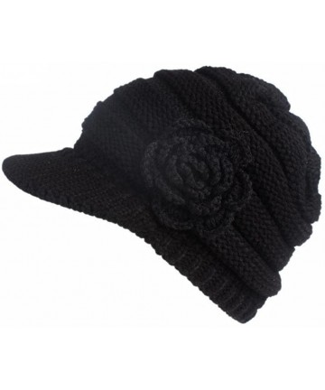 Skullies & Beanies Women Ladies Winter Knitting Hat Warm Artificial Wool Snow Ski Caps With Visor - R-black - C21897KW459 $12.52