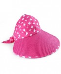 Visors Straw Polka Dot Pleated Roll up Wide Brim Bow Beach Sun Hat Visor - Fuchsia - CE12I5WAT8X $20.66